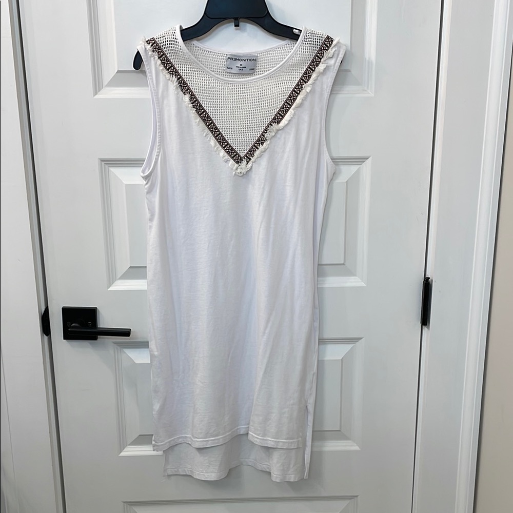 Premonition White Mesh Dress with Patterned Trim